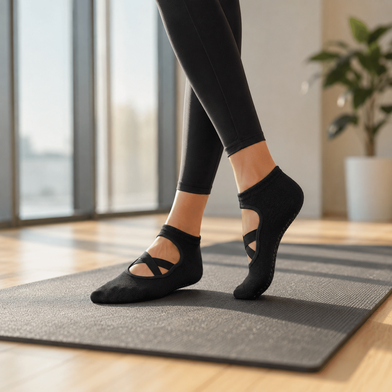 Pilates Socken mit Riemchen aus Baumwolle