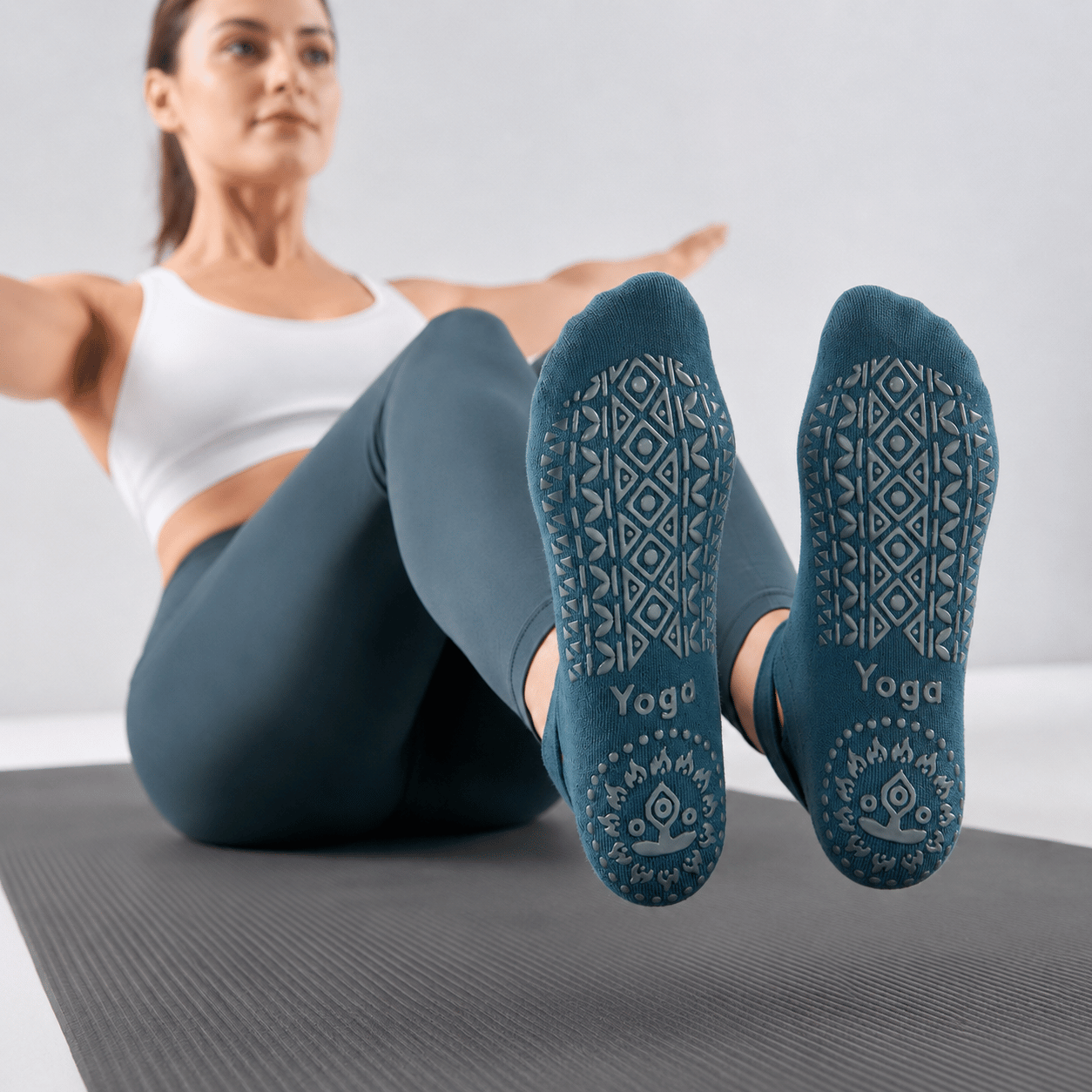 Pilates Socken mit Riemchen aus Baumwolle
