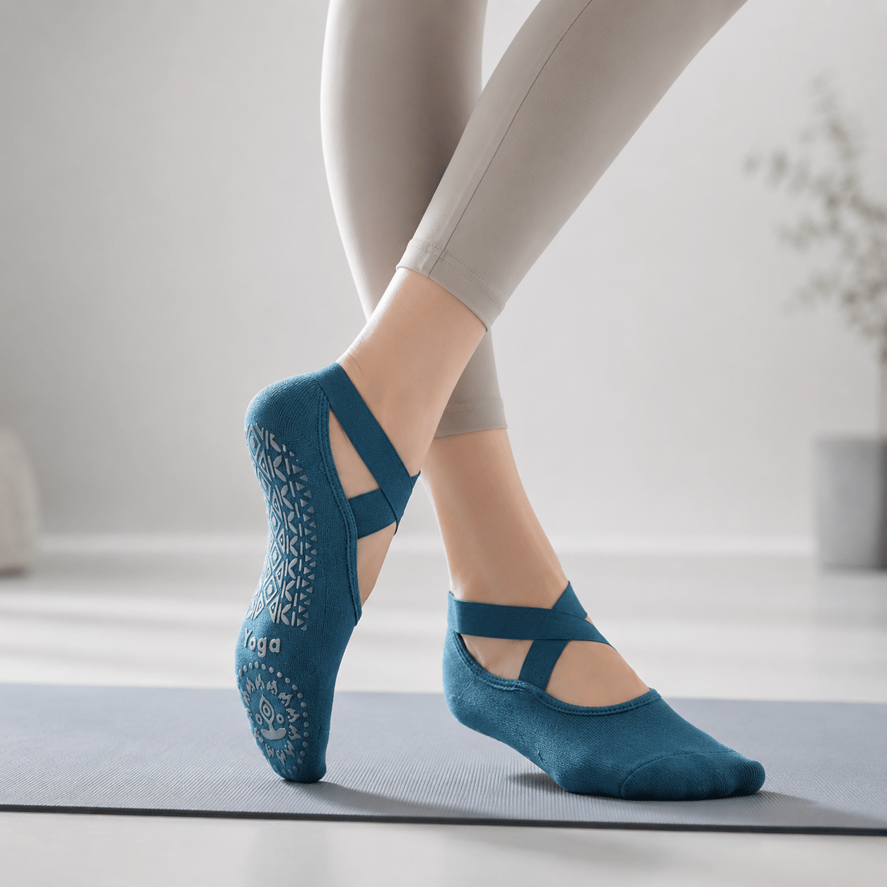 Pilates Socken mit Riemchen aus Baumwolle